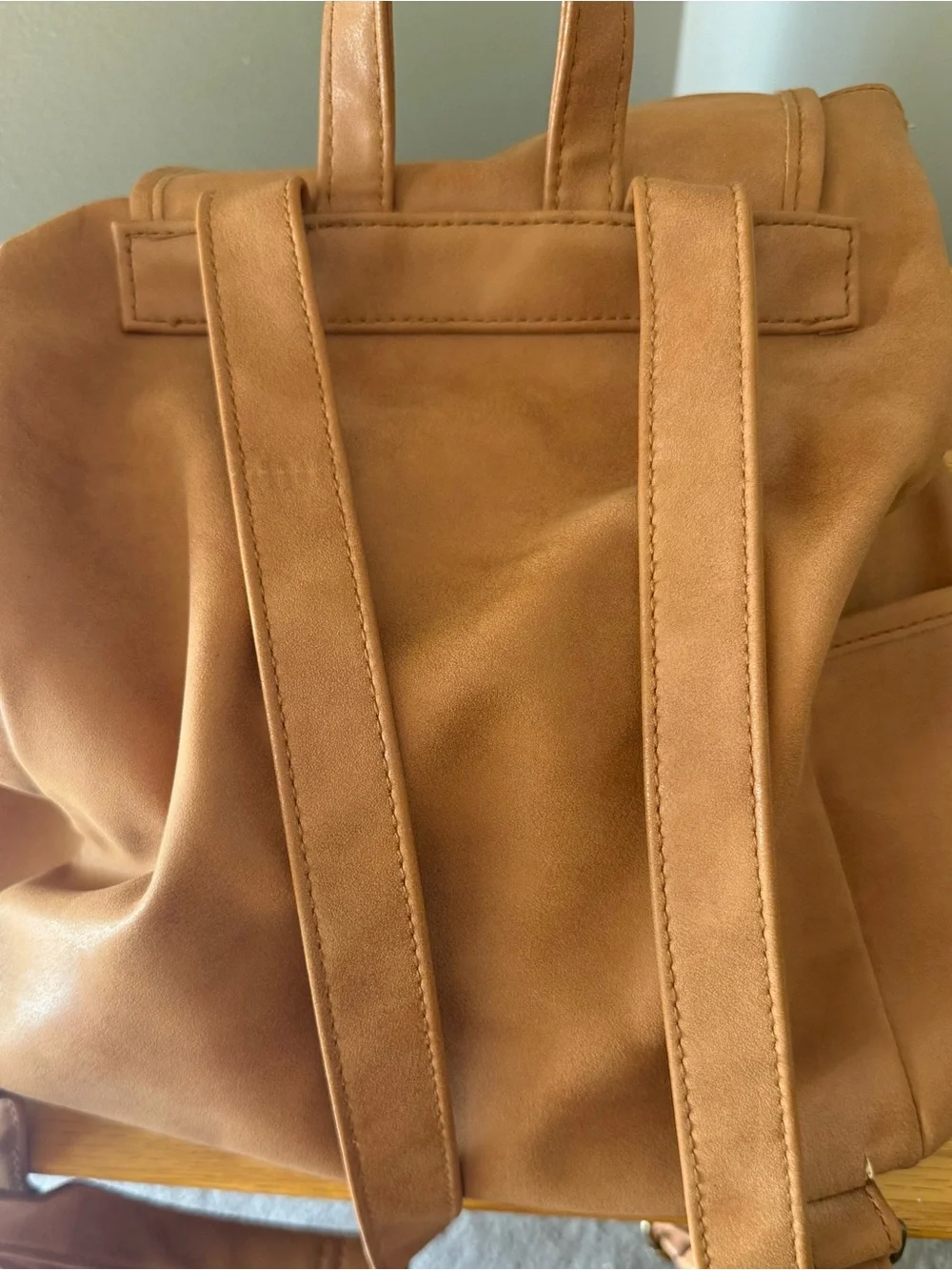 Tan Faux Leather Women’s Backpack — Decorative Cutout Design